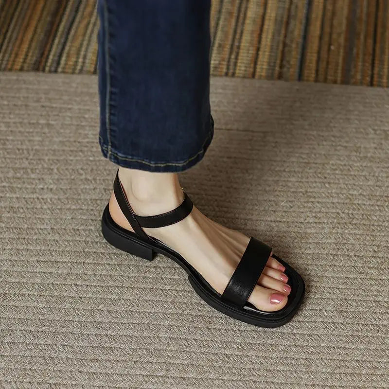 Brown Sandals - Low Heels Leather Outdoor Shoes