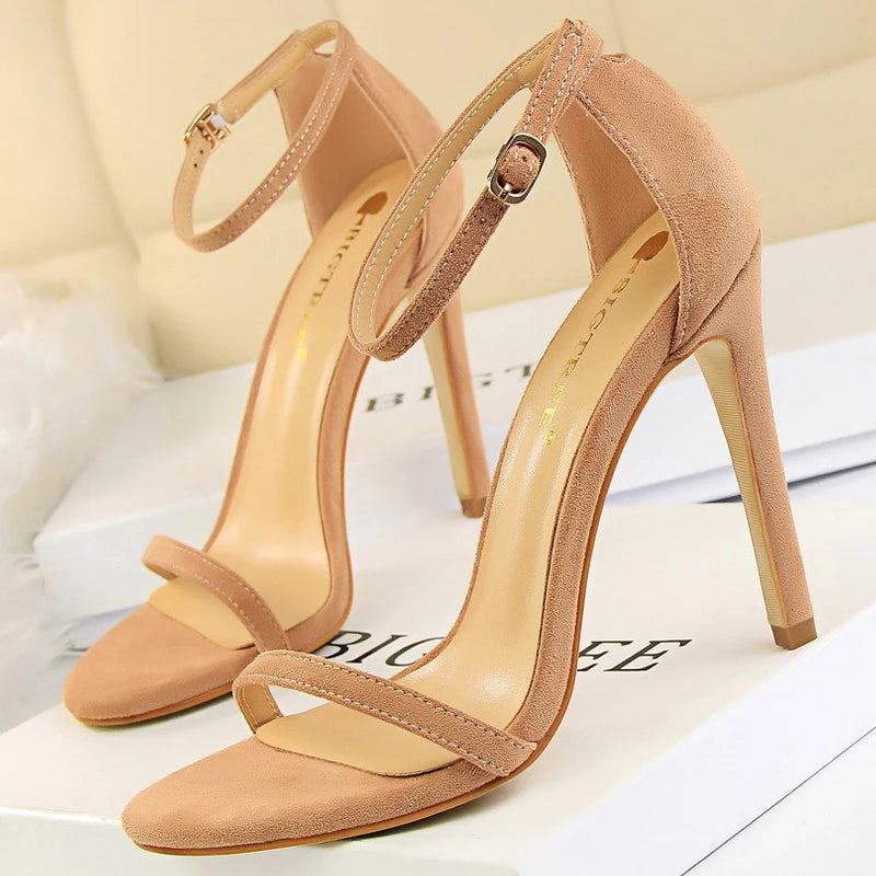 Brown Sandals - Suede Hollow High Heels