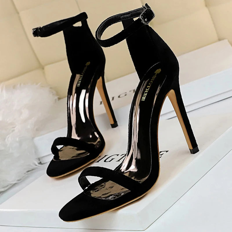 Brown Sandals - Suede Hollow High Heels