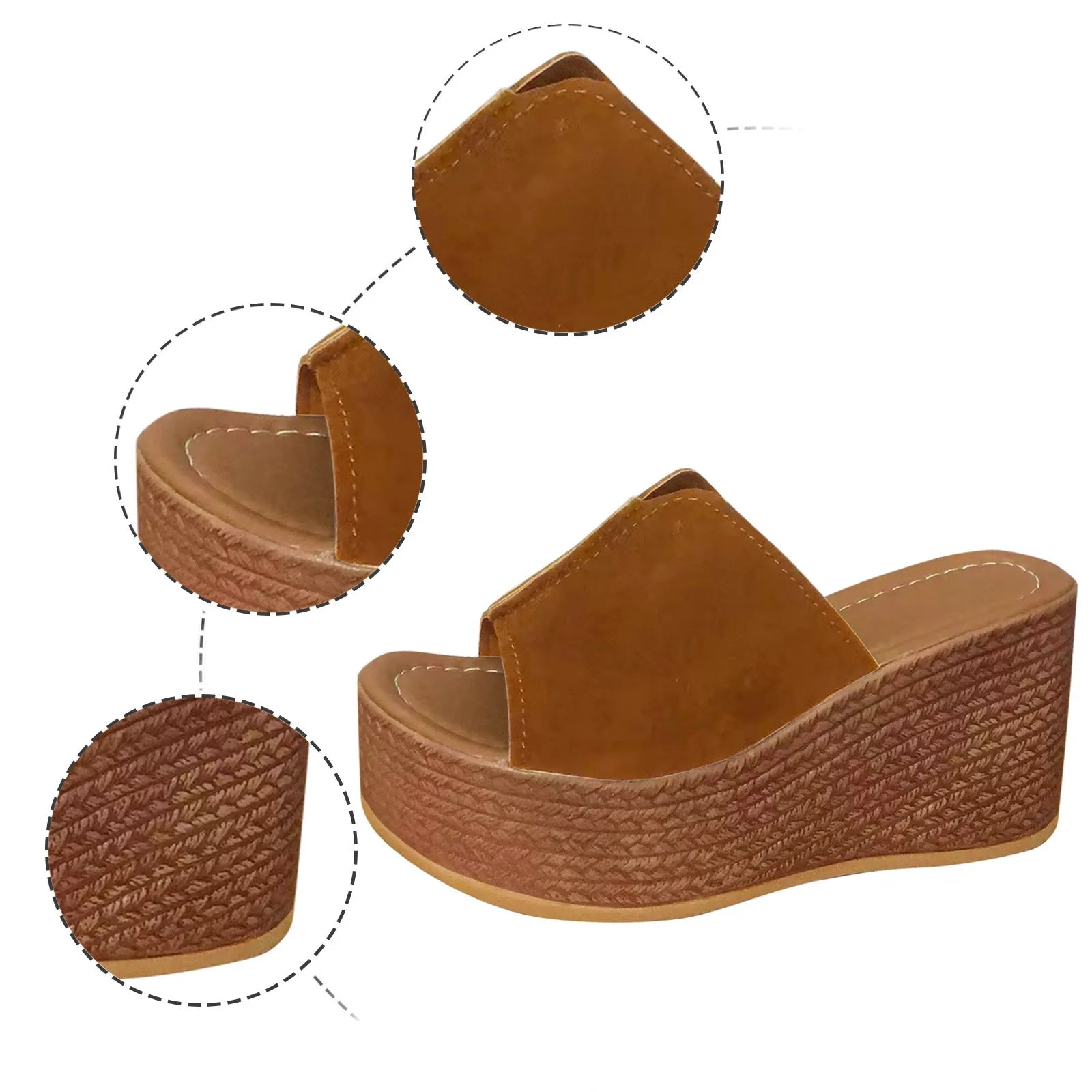 Brown Sandals - Thick Heels Vacation Wedge Heels Shoes