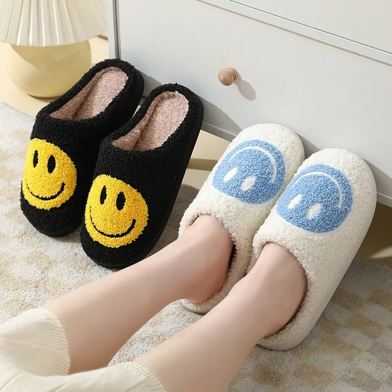 Happy Face Slippers - Fuzzy Smiling Cute Home Shoes
