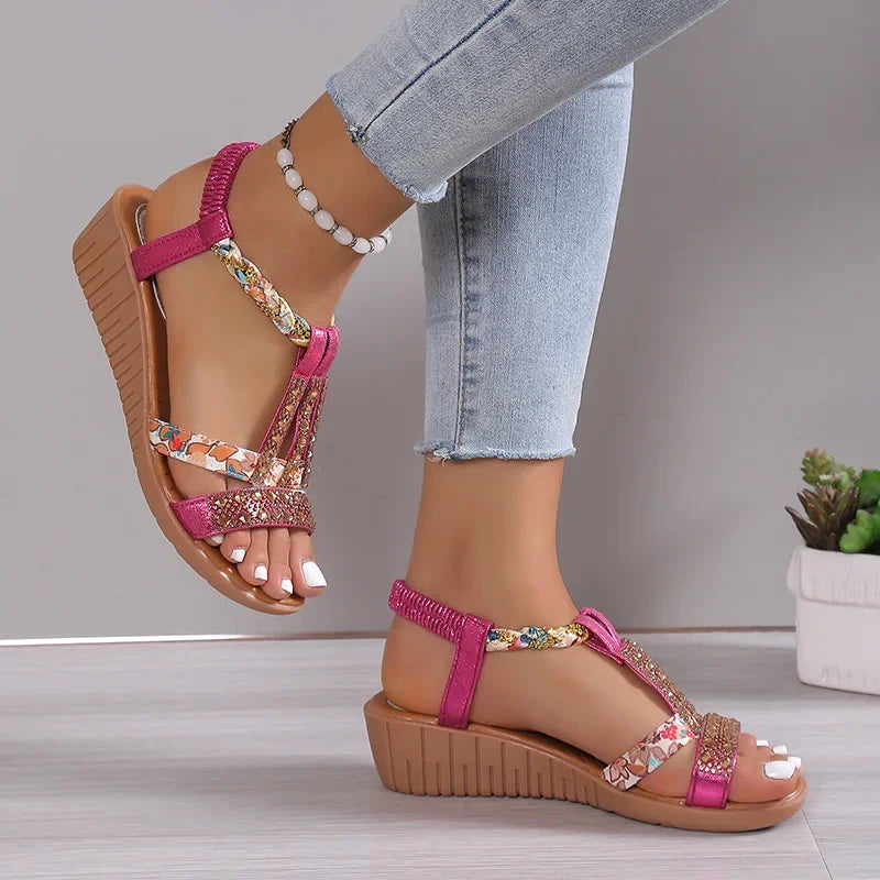 Brown Sandals - Wedge Sandals Summer Bohemia Rhinestones