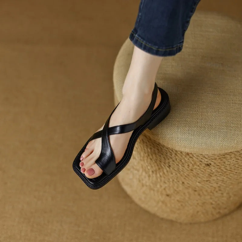 Brown Sandals - Flat Toe Sandals Retro Shoes
