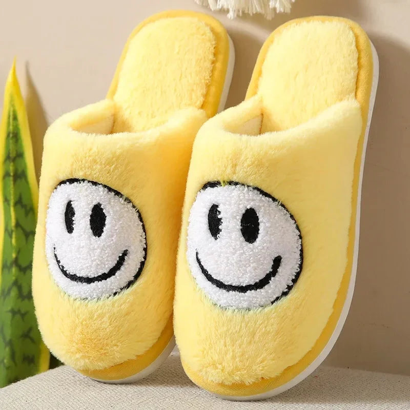 Happy Face Slippers - Fuzzy Smiling Cute Home Shoes