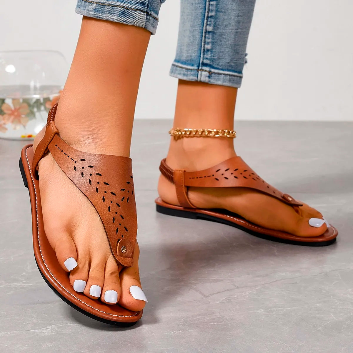 Brown Sandals - Open Toe Casual Soft Bottom