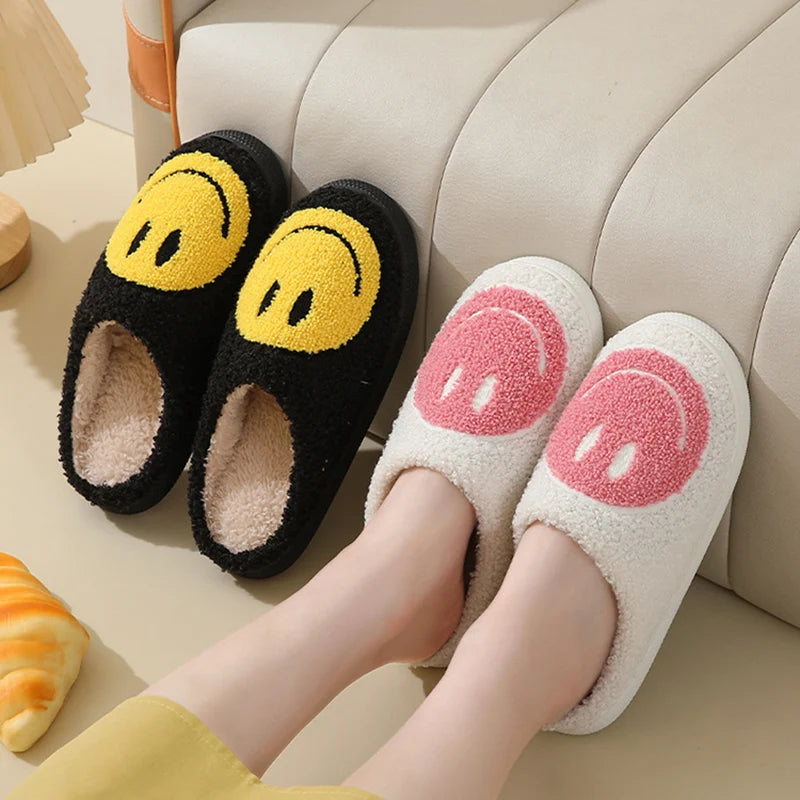 Smiley Face Slippers - Cotton Slides Anti Slip Home Shoes