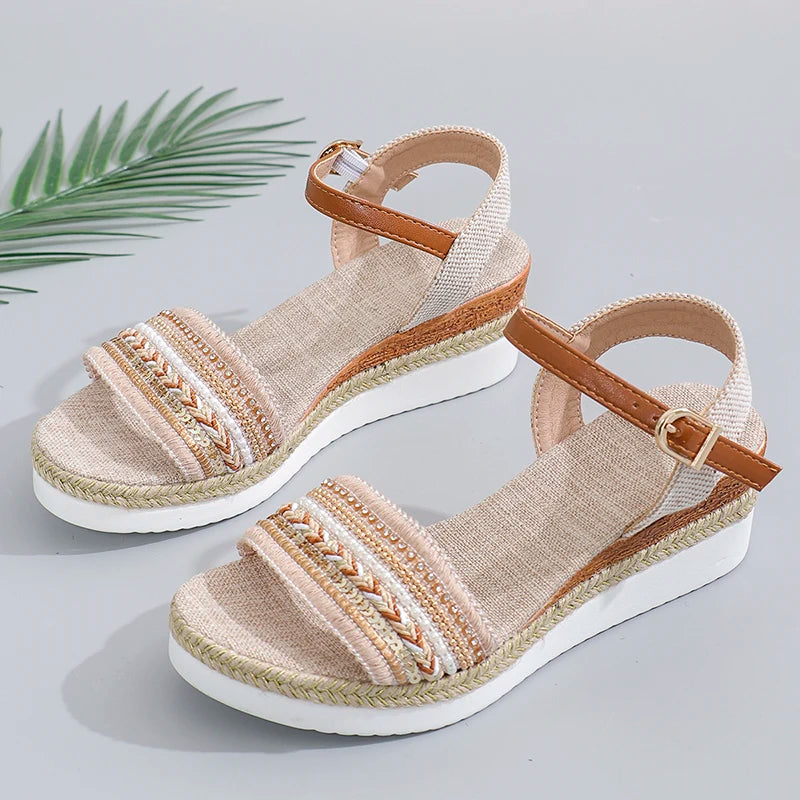 Brown Sandals - Vintage Fringe Platform Sandals for Women