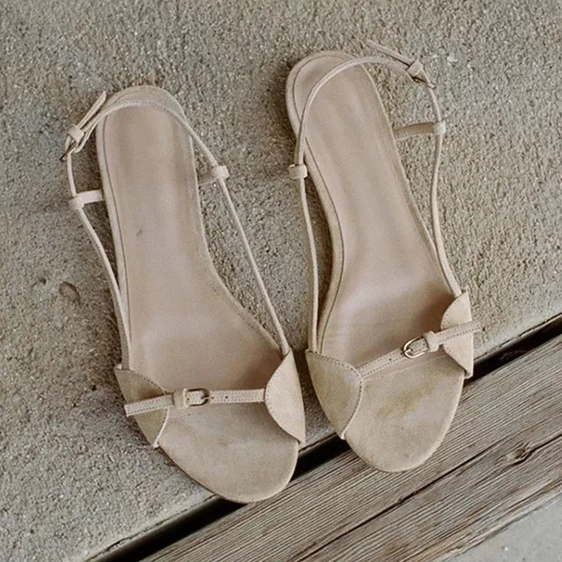 Brown Sandals - Open Toe Hollow Belt Buckle Flats