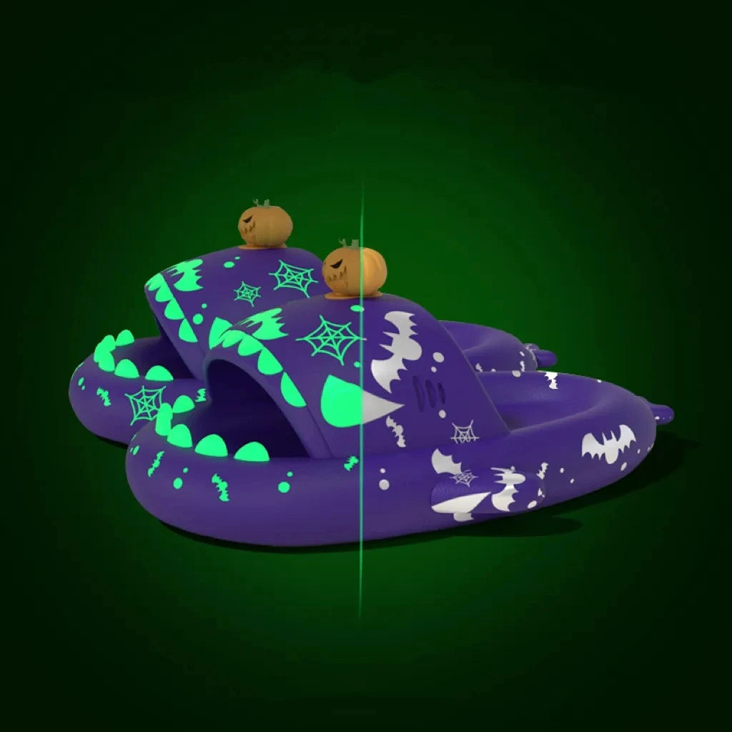 Shark Slippers - Halloween Pumpkin Night Light Slides