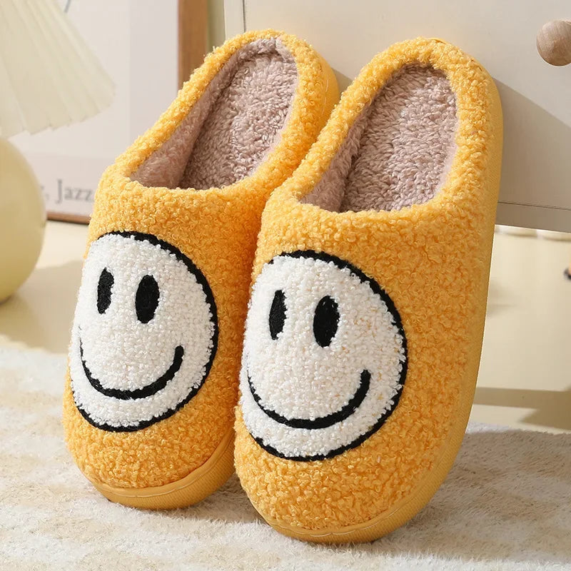 Happy Face Slippers - Fuzzy Smiling Cute Home Shoes