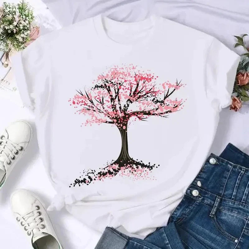 Butterfly Bow Sweet Flower Fashion Summer Women Print T Shirt