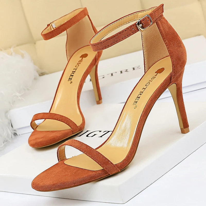 Brown Sandals - Suede Hollow High Heels