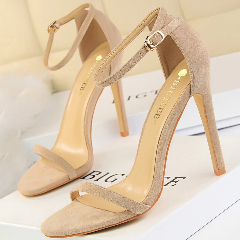 Brown Sandals - Suede Hollow High Heels