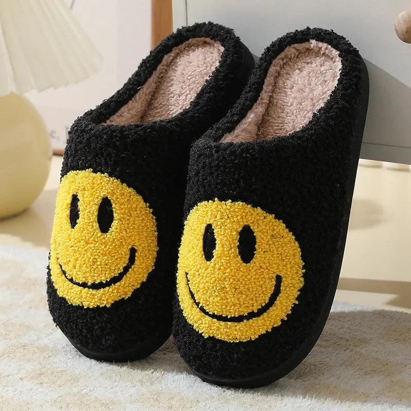 Happy Face Slippers - Fuzzy Smiling Cute Home Shoes