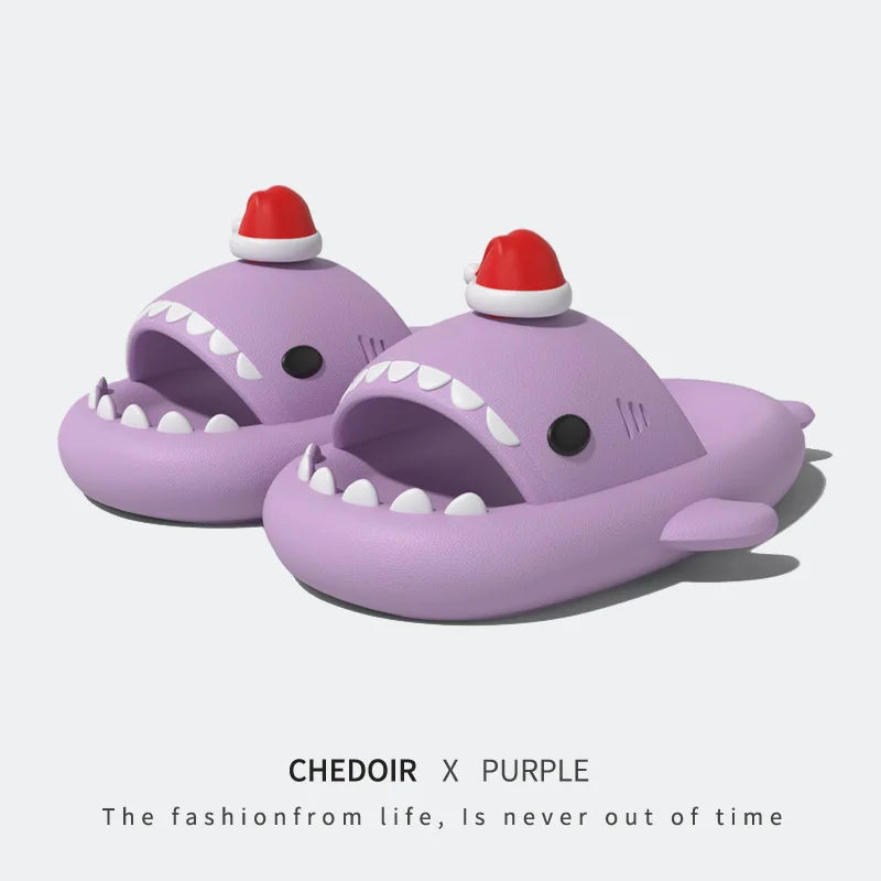 Christmas Shark Slippers Beach Street Slides