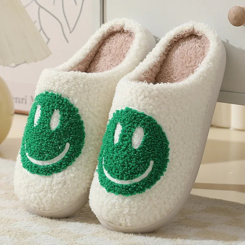 Happy Face Slippers - Fuzzy Smiling Cute Home Shoes