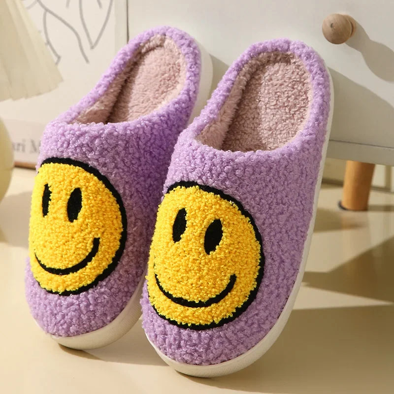 Happy Face Slippers - Fuzzy Smiling Cute Home Shoes