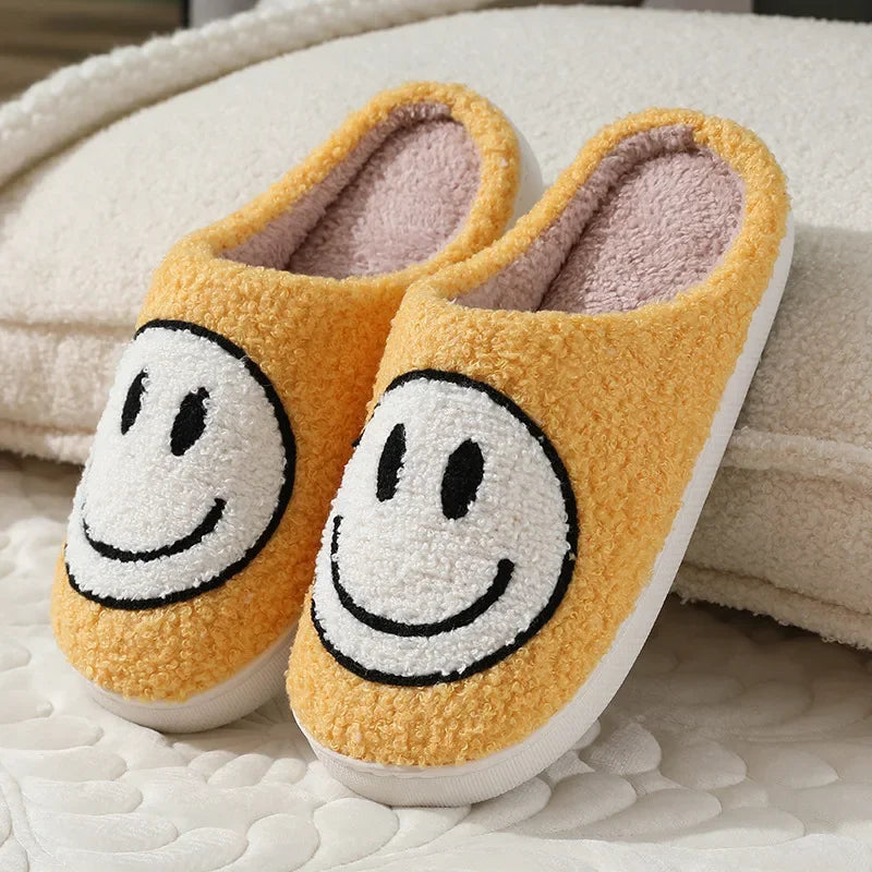 Happy Face Slippers - Fuzzy Smiling Cute Home Shoes