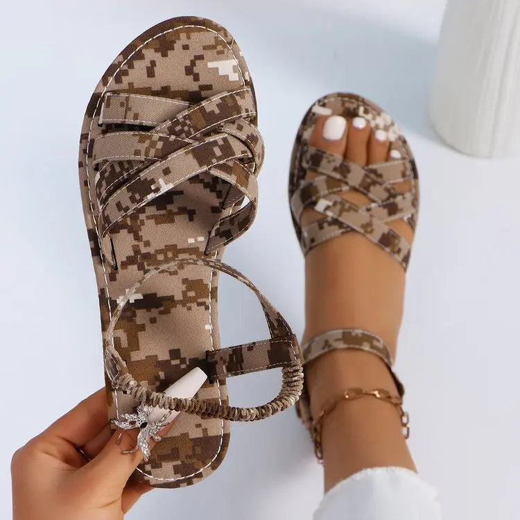Brown Sandals - Lightweight Flat Easy-Fit