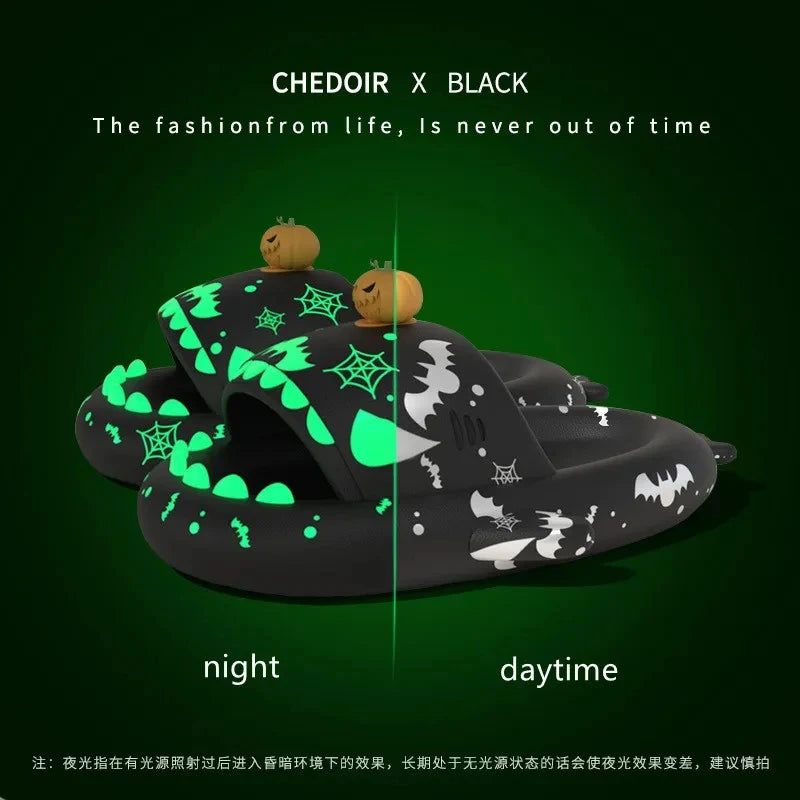 Shark Slippers - Halloween Pumpkin Night Light Slides
