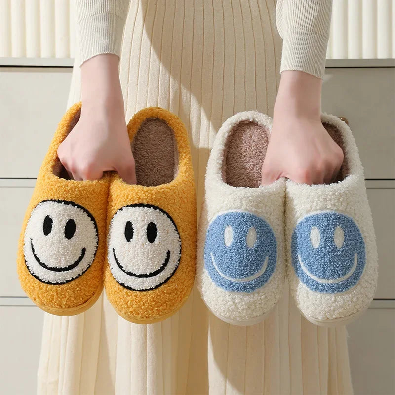 Happy Face Slippers - Fuzzy Smiling Cute Home Shoes