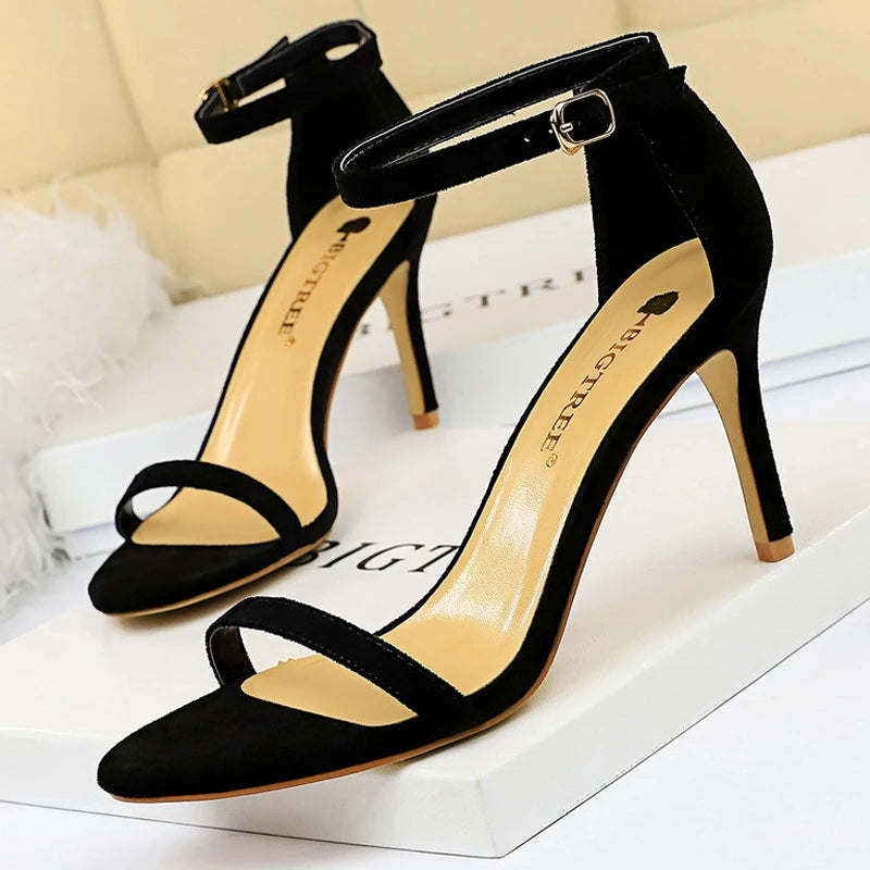 Brown Sandals - Suede Hollow High Heels