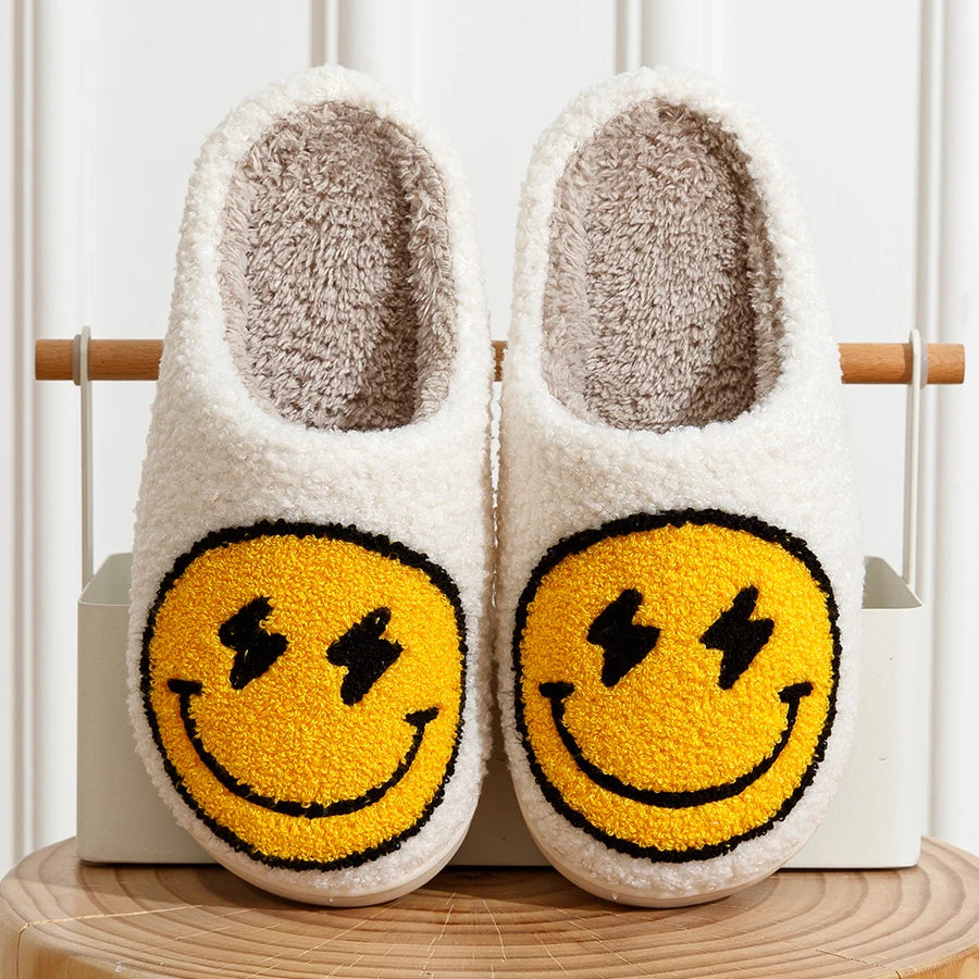 Smiley Face Slippers - Lightning Smile House Funny Slides