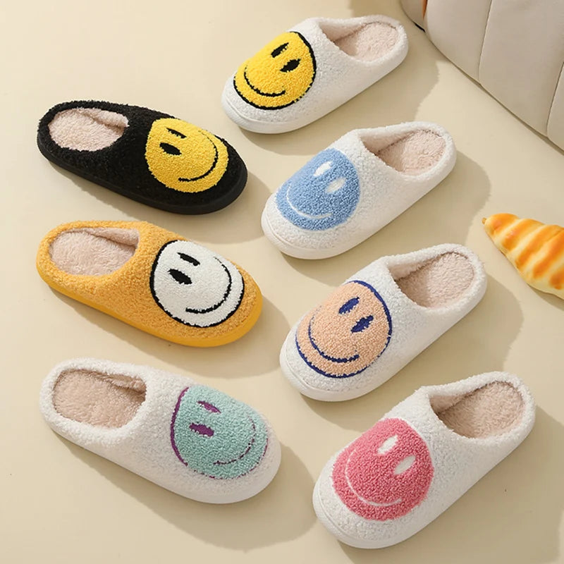 Smiley Face Slippers - Cotton Slides Anti Slip Home Shoes