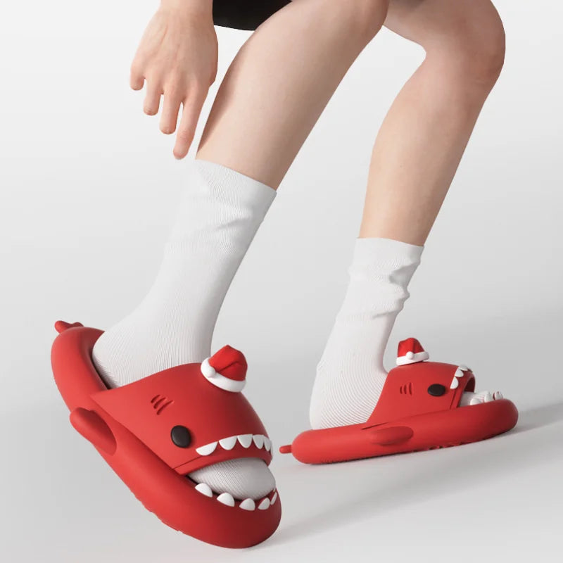 Christmas Shark Slippers Beach Street Slides