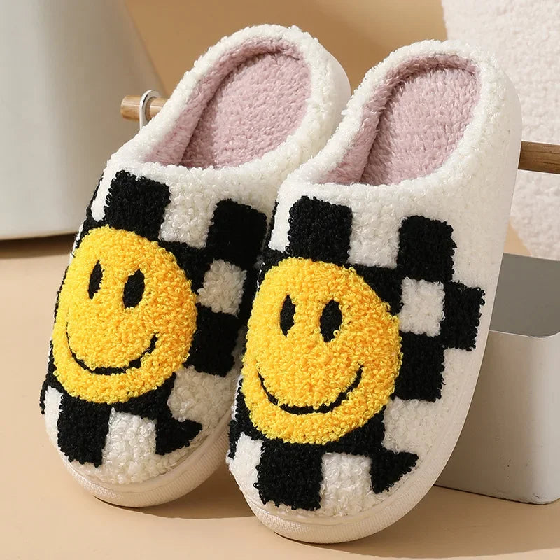 Happy Face Slippers - Fuzzy Smiling Cute Home Shoes