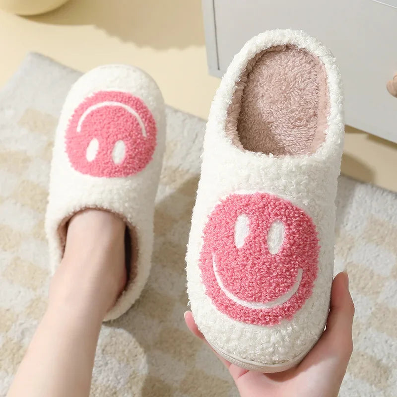 Happy Face Slippers - Fuzzy Smiling Cute Home Shoes