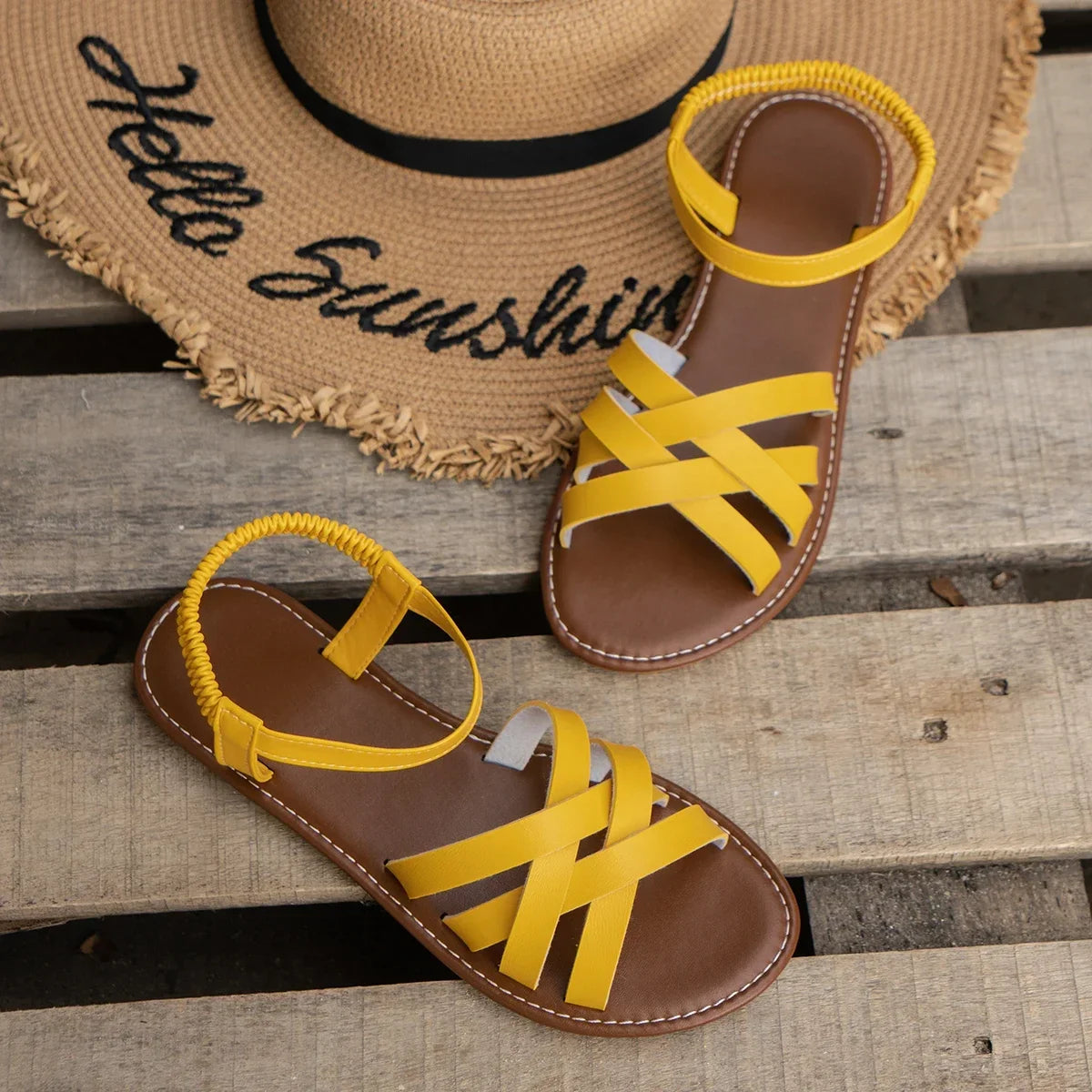Brown Sandals - Lightweight Flat Easy-Fit
