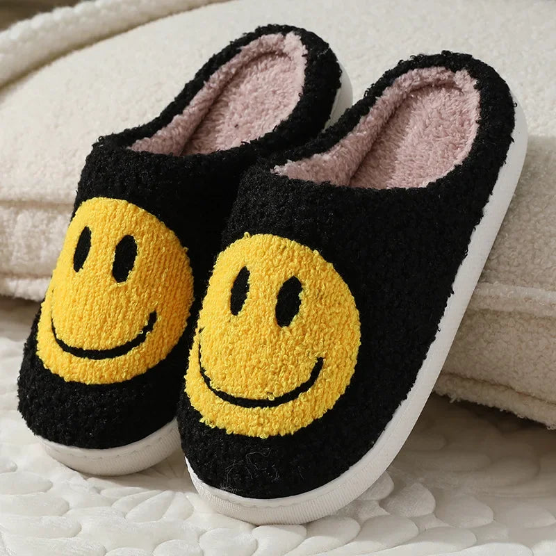 Happy Face Slippers - Fuzzy Smile Home Slides