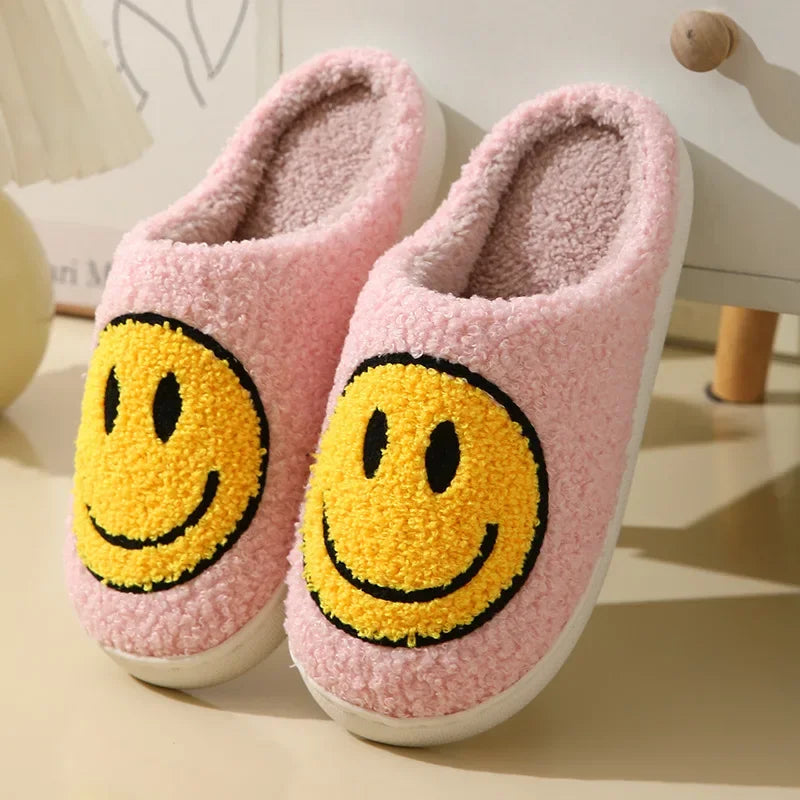 Happy Face Slippers - Fuzzy Smiling Cute Home Shoes
