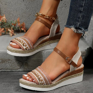 Brown Sandals - Vintage Fringe Platform Sandals for Women