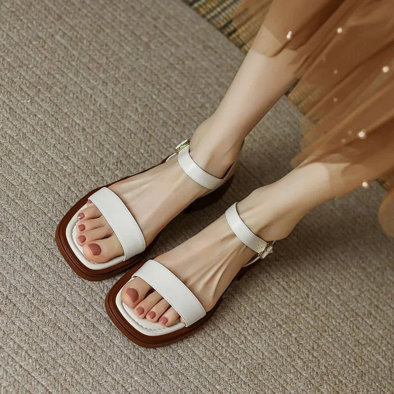 Brown Sandals - Low Heels Leather Outdoor Shoes
