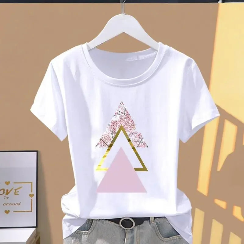 Women Print Floral Sports Explosive Short Sleeve T-shirt