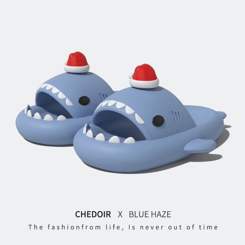 Christmas Shark Slippers Beach Street Slides