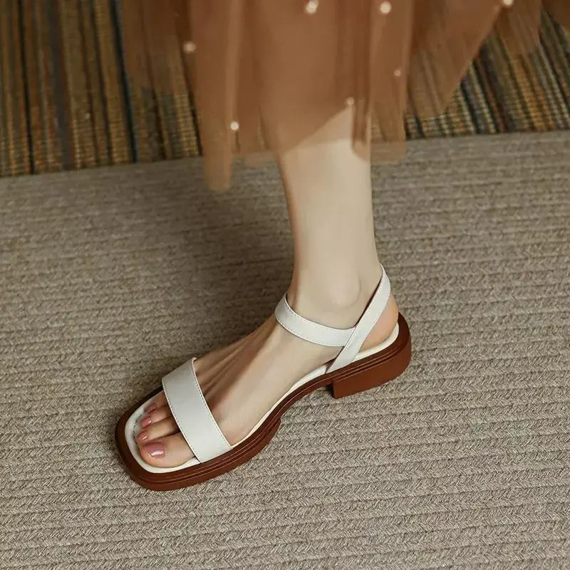 Brown Sandals - Low Heels Leather Outdoor Shoes