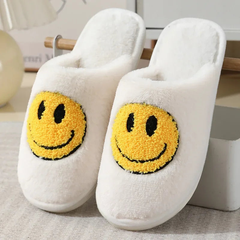 Happy Face Slippers - Fuzzy Smiling Cute Home Shoes