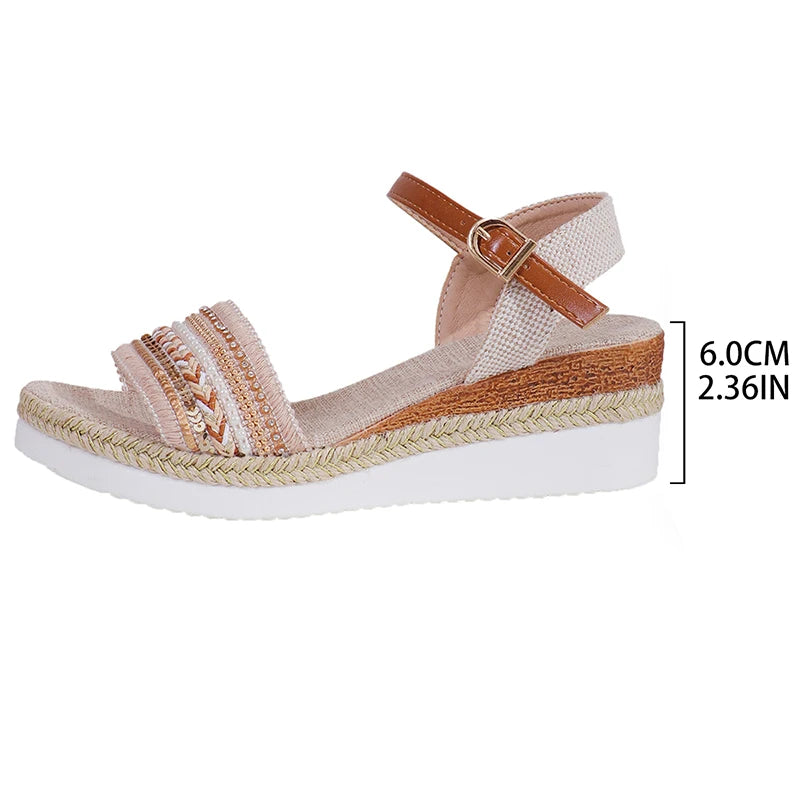 Brown Sandals - Vintage Fringe Platform Sandals for Women