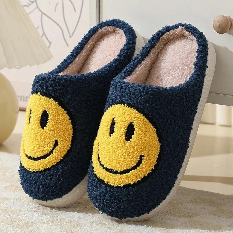 Happy Face Slippers - Fuzzy Smiling Cute Home Shoes