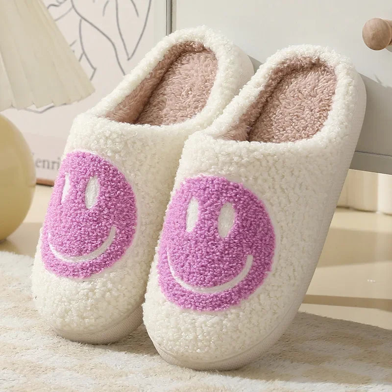 Happy Face Slippers - Fuzzy Smiling Cute Home Shoes