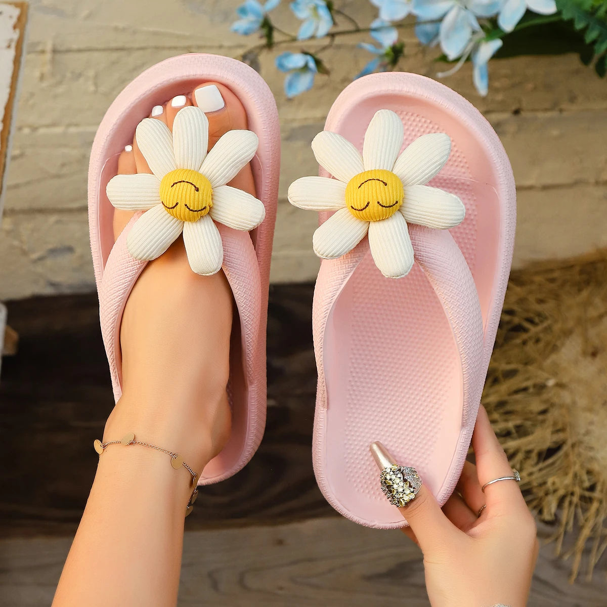 Multi-Color Summer Flip-Flops Smiling Sunflower