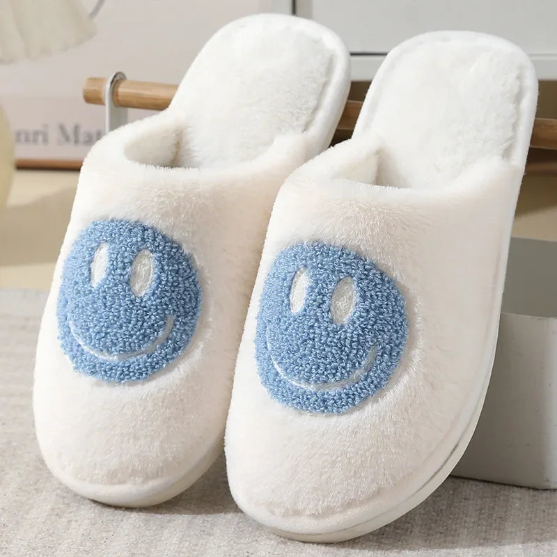 Happy Face Slippers - Fuzzy Smiling Cute Home Shoes