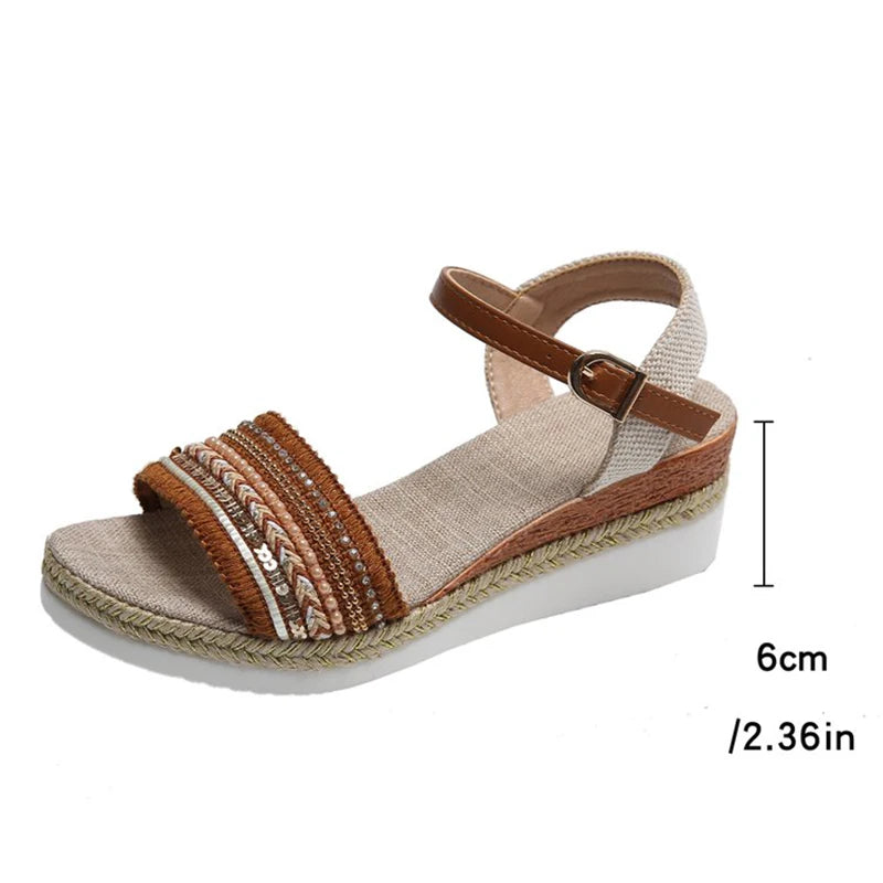 Brown Sandals - Vintage Fringe Platform Sandals for Women
