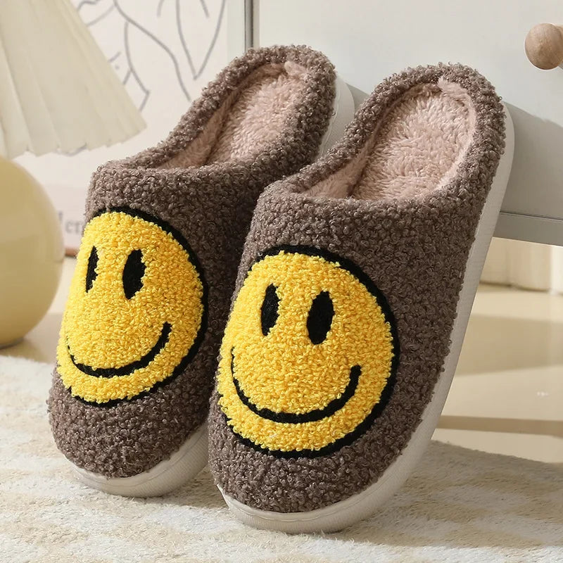 Happy Face Slippers - Fuzzy Smiling Cute Home Shoes