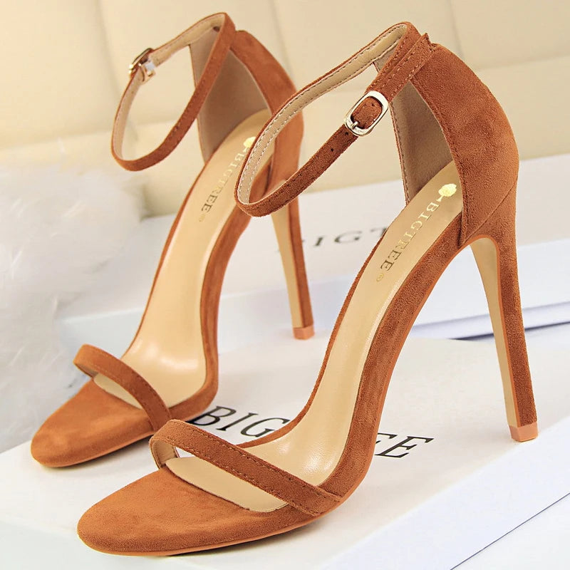 Brown Sandals - Suede Hollow High Heels