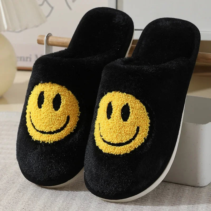 Happy Face Slippers - Fuzzy Smiling Cute Home Shoes