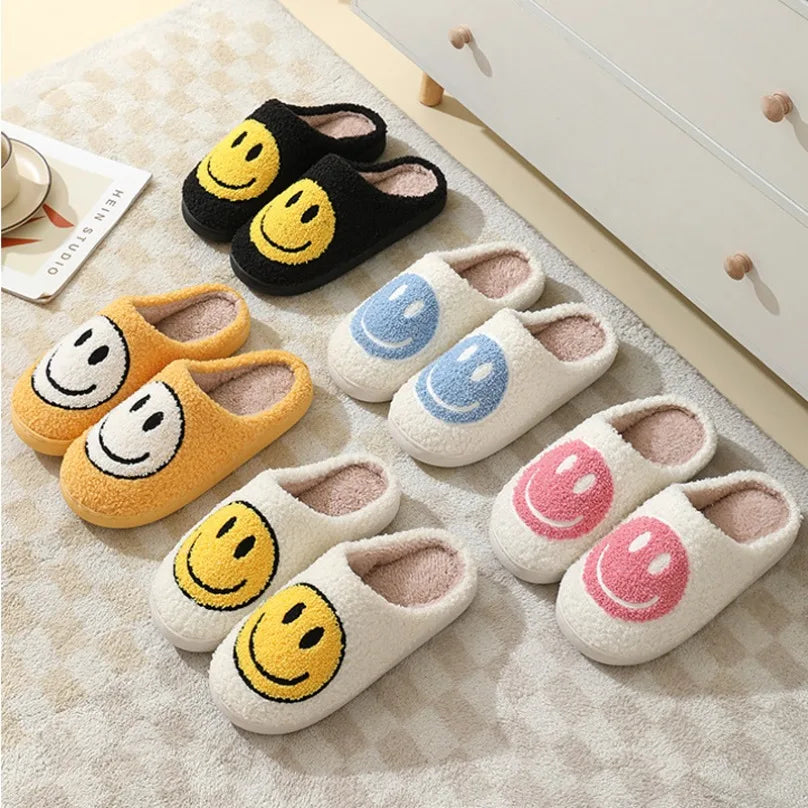Happy Face Slippers - Fuzzy Smile Home Slides